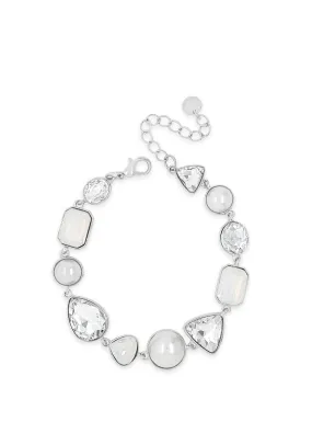 Absolute Silver Opal Rectangular and White Pearl Bracelet, B2087SL