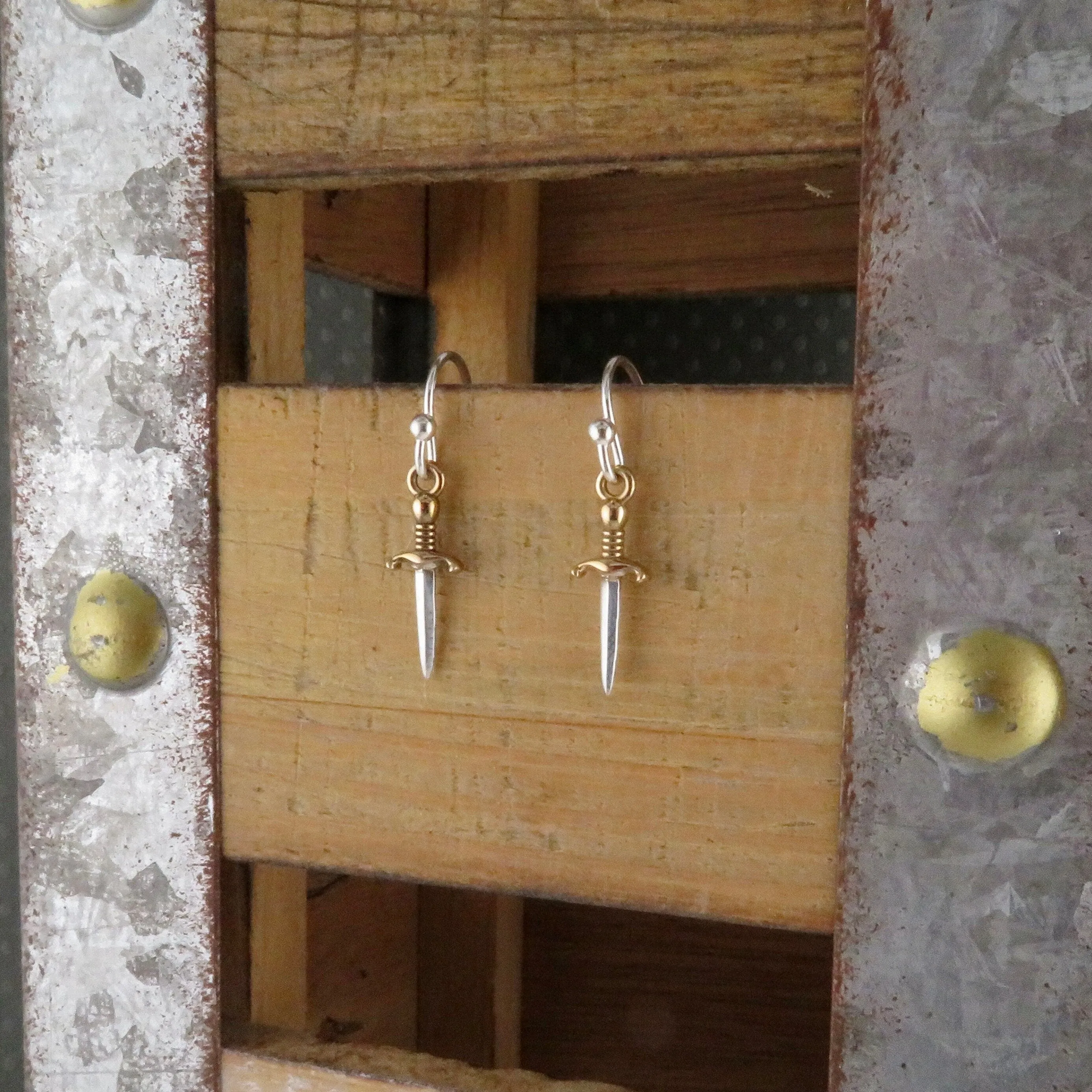 Mixed Metal Dagger Earrings - Small