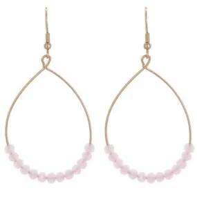 Pink Glass Beaded Hoop Earrings In Gold