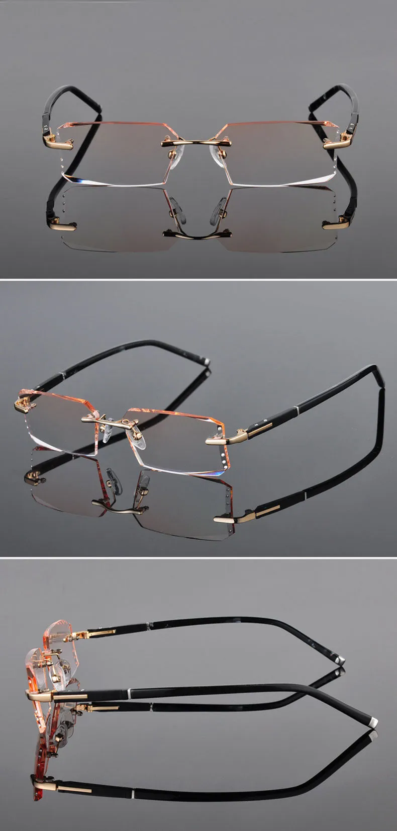 Reven Jate Men's Rimless Square Alloy Eyeglasses R58003