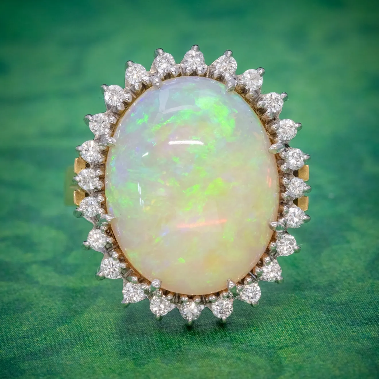 Vintage 12Ct Natural Opal Cluster Ring 18Ct Gold Circa 1960