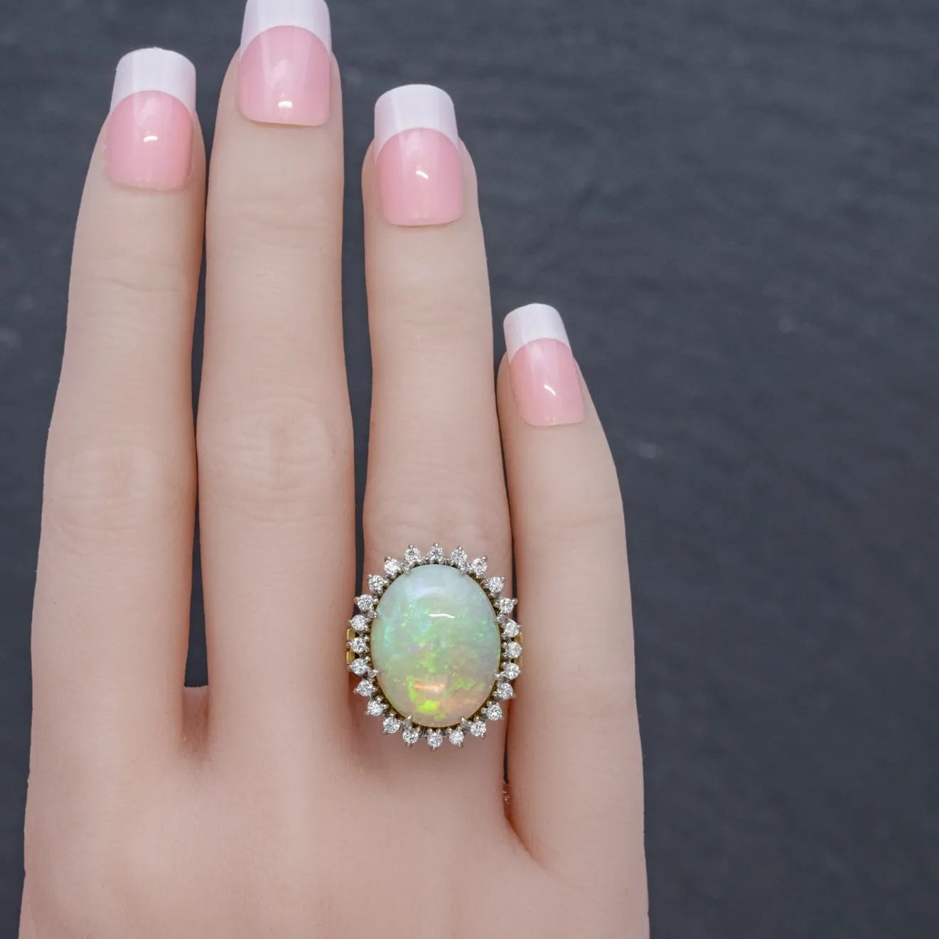 Vintage 12Ct Natural Opal Cluster Ring 18Ct Gold Circa 1960