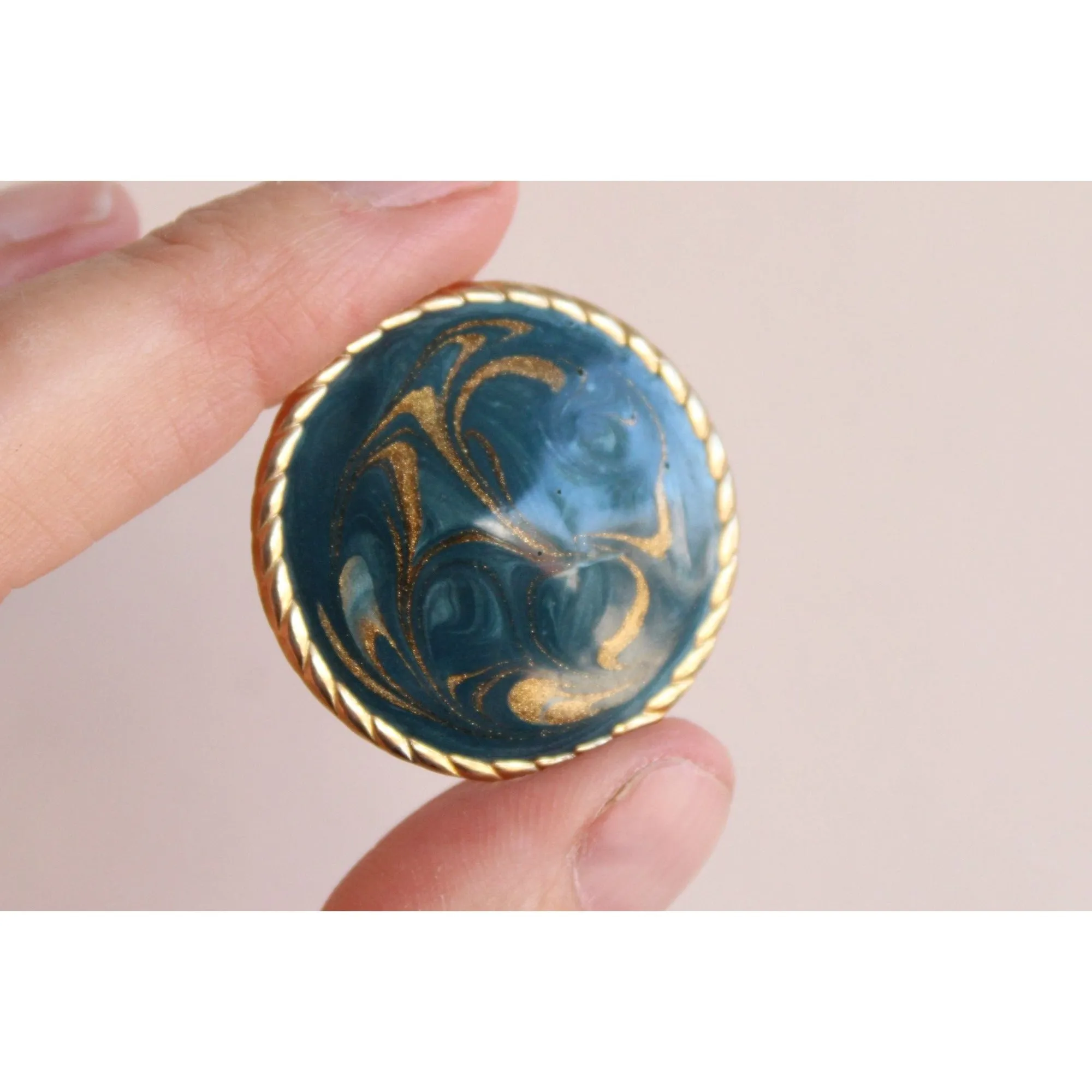 Vintage 1960s Enameled Blue And Gold Earrings